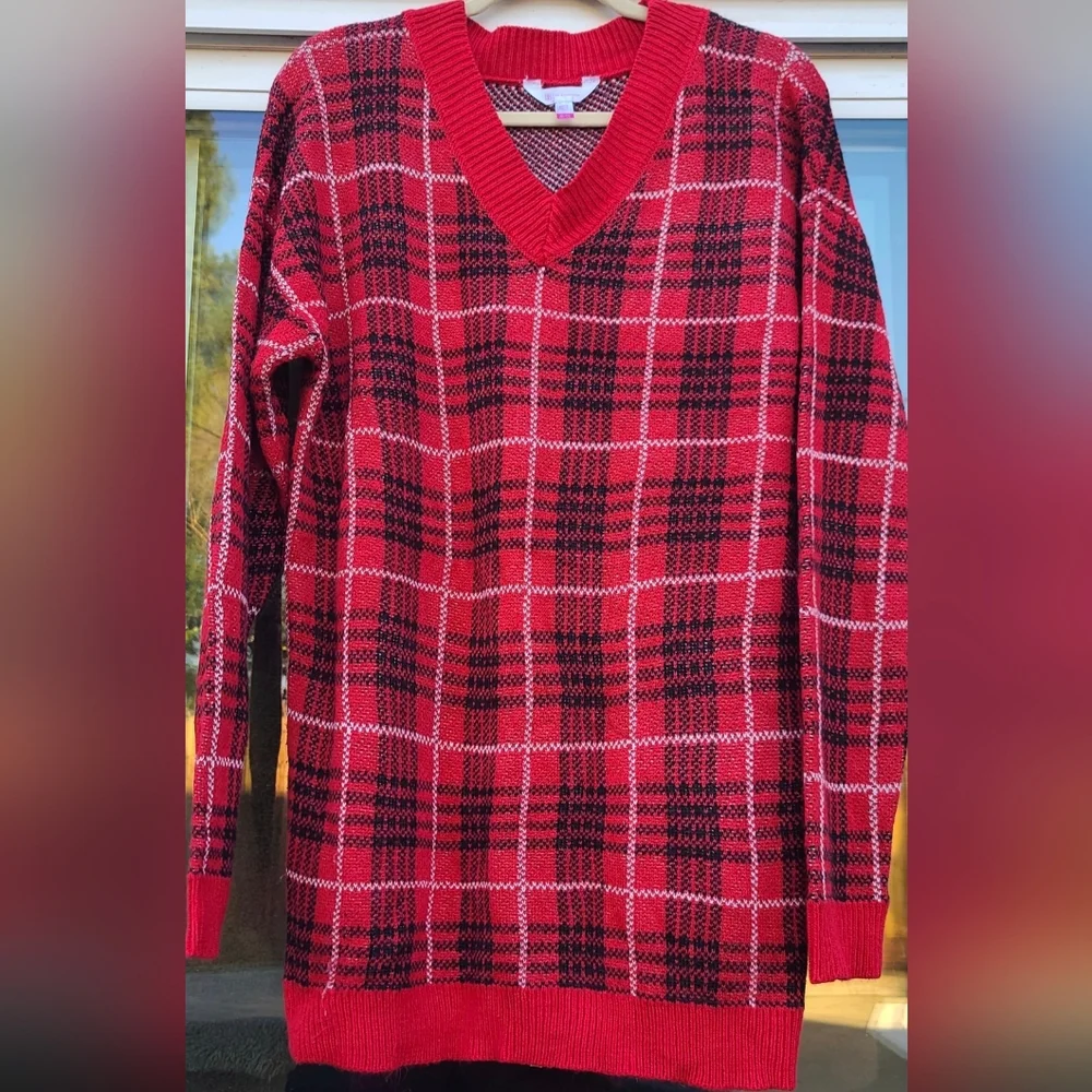 No Boundries Plaid Red & Black Winter Christmas Sweater Dress - Size XL - Picture 10 of 12